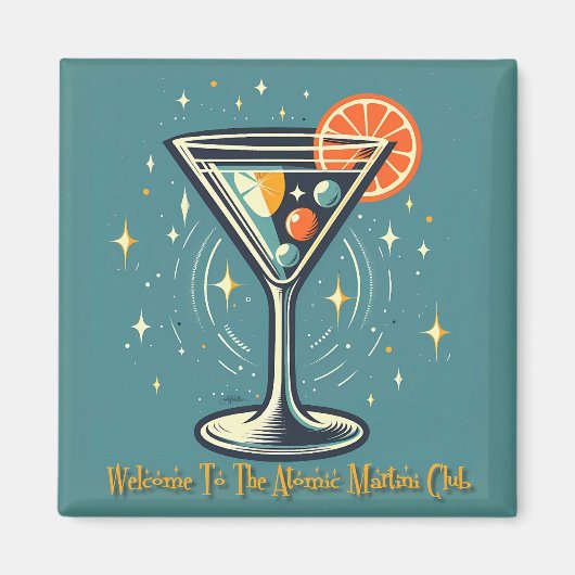 Atomic Martini Club Retro Futuristische Cocktail Magneet (Voorkant)