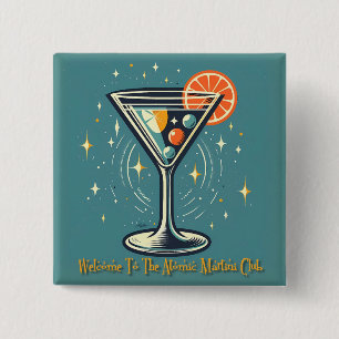 Atomic Martini Club Retro Futuristische Cocktail Vierkante Button 5,1 Cm