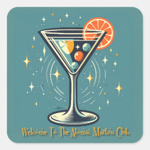 Atomic Martini Club Retro Futuristische Cocktail Vierkante Sticker