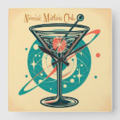 Atomic Martini Club Space Age Vierkante Klok (Voorkant)