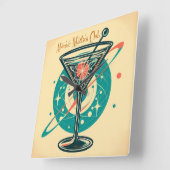 Atomic Martini Club Space Age Vierkante Klok (Hoek)