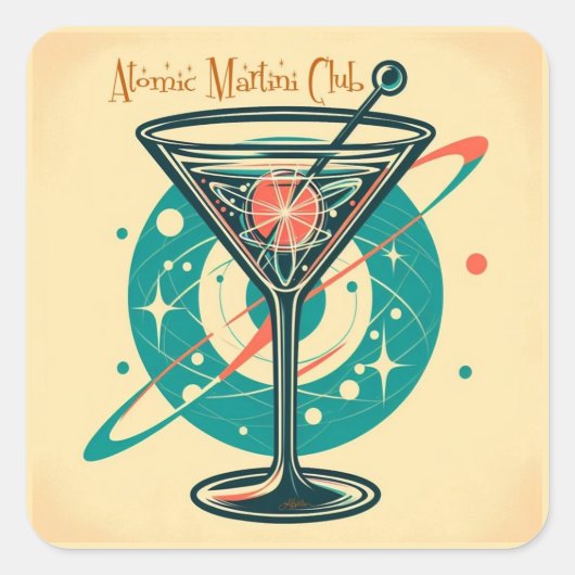 Atomic Martini Club Space Age Vierkante Sticker (Voorkant)