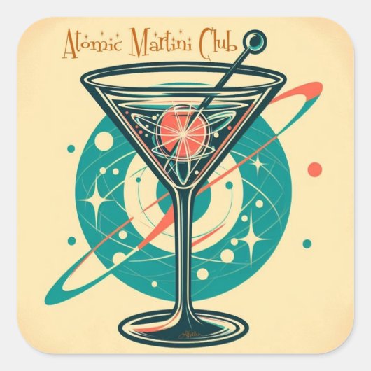 Atomic Martini Club Vierkante Sticker (Voorkant)
