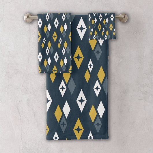 Atomic MCM Diamanten Patroon Navy, Mosterd Geel Bad Handdoek