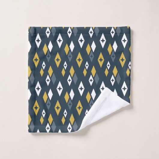 Atomic MCM Diamanten Patroon Navy, Mosterd Geel Bad Handdoek (Wasdoekje)