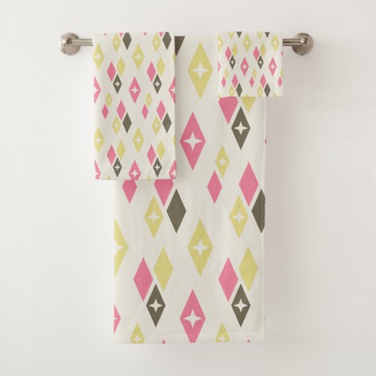 Atomic MCM Diamonds Patroonroze, geel, groen Bad Handdoek (Insitu)