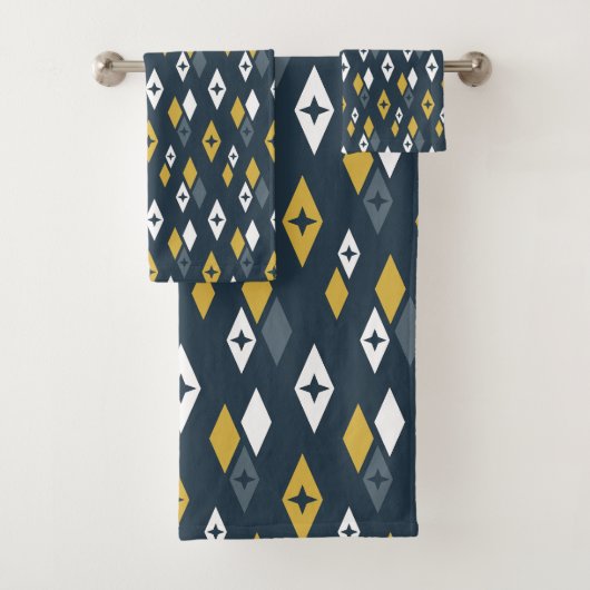 Atomic MCM Diamonds Pattern Navy, Mustard Yellow Bad Handdoek (Insitu)
