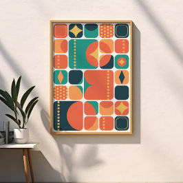 Atomic Mid Century Abstracte houtskool, Blauwgroen Perfect Poster