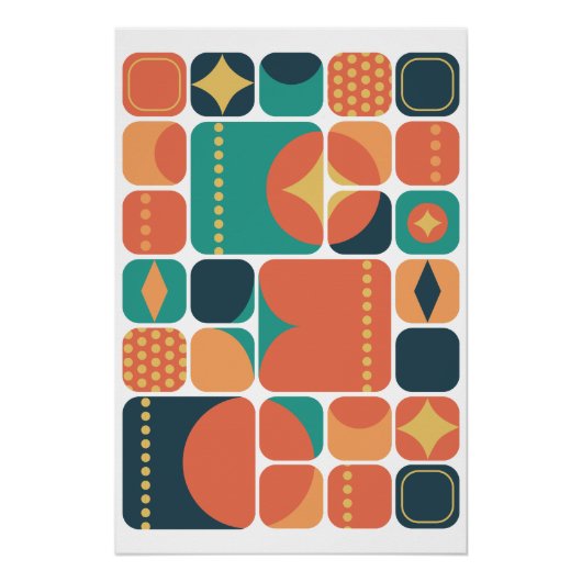 Atomic Mid Century Abstracte houtskool, Blauwgroen Perfect Poster (Voorkant)