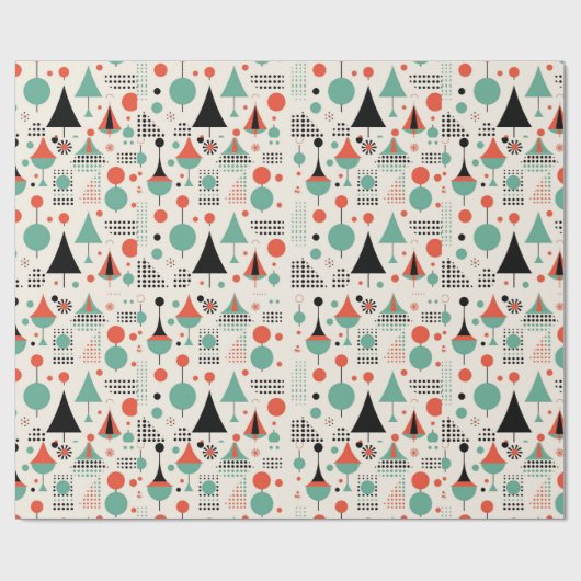 Atomic Mid Century Moderne Kerstmis Cadeaupapier (Vlak)
