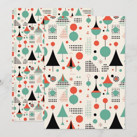 Atomic Mid Century Moderne Kerstmis Feestdagenkaart (Voorkant / Achterkant)