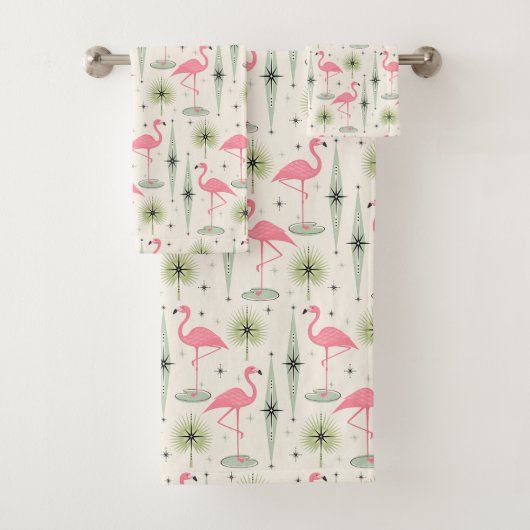 Atomic Oasis met roze flamingos Bad Handdoek (Insitu)