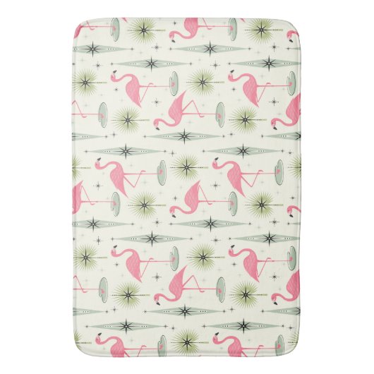Atomic Oasis met roze Flamingos II Badmat (Voorkant Verticaal)