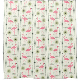 Atomic Oasis met roze Flamingos II Douchegordijn