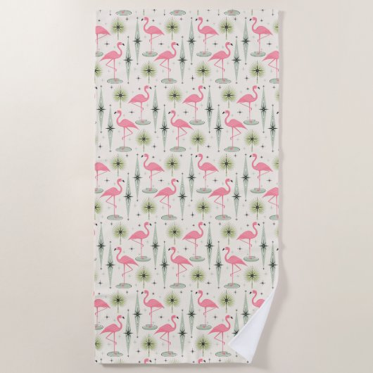Atomic Oasis met roze flamingos Strandlaken (Voorkant)