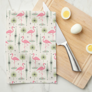 Atomic Oasis met roze flamingos Theedoek