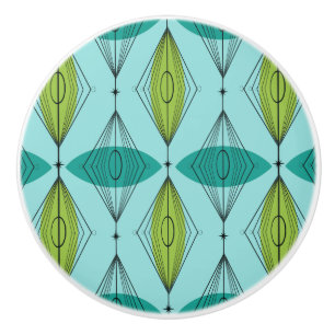 Atomic Ogee and Starbursts Pattern Ceramic Knob. Keramische Knop