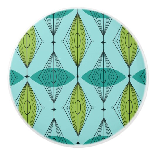 Atomic Ogee and Starbursts Pattern Ceramic Knob. Keramische Knop (Voorkant)