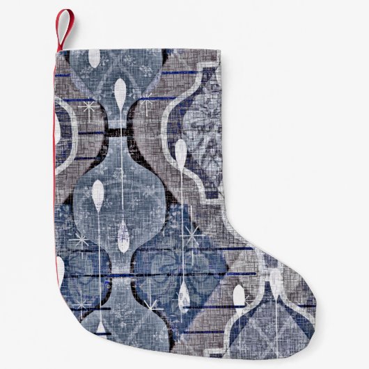 Atomic Ogee Blue Gray Modern Farmhouse Mideeuw Kleine Kerstsok (Voorkant)