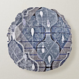 Atomic Ogee Blue Gray Modern Farmhouse Mideeuw Rond Kussen