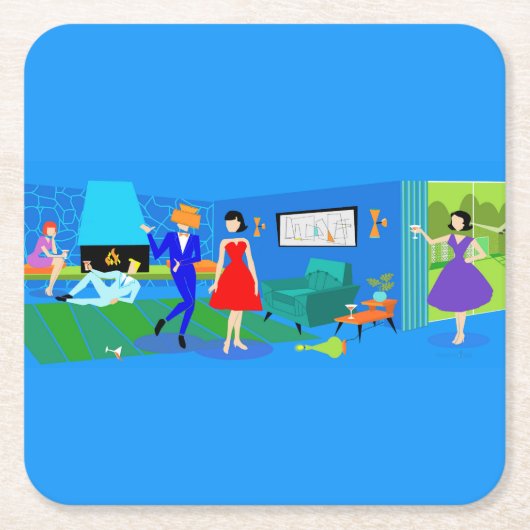 Atomic Palm Springs Cocktail Party Paper Onderzett Kartonnen Onderzetters (Voorkant)