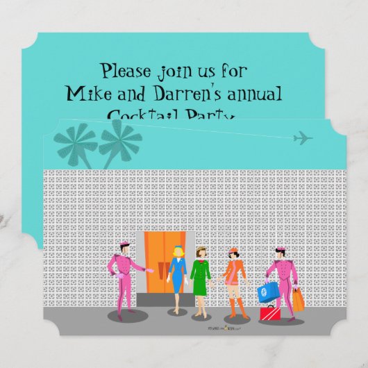 Atomic Palm Springs Stewardess Party Invitation Kaart (Voorkant / Achterkant)