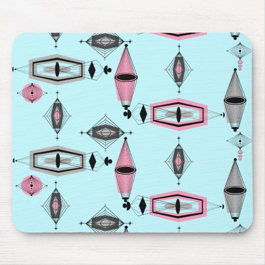Atomic Pink & Grey Pattern Mousepad Muismat (Voorkant)