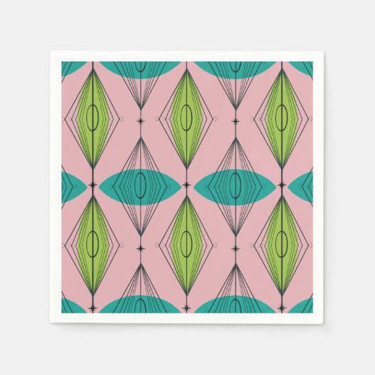 Atomic Pink Ogee en Starbursts Paper Napkins Servet (Voorkant)