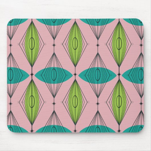 Atomic Pink Ogee & Starburst Mousepad Muismat (Voorkant)