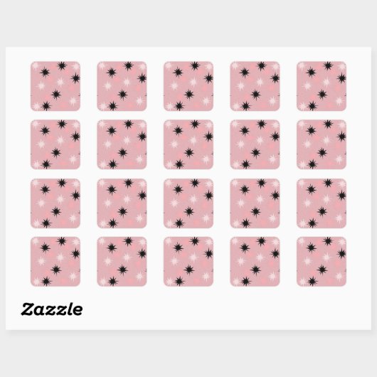 Atomic Pink Starbursts Square Stickers (Vel)
