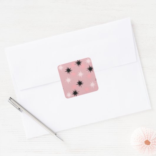 Atomic Pink Starbursts Square Stickers (Envelop)