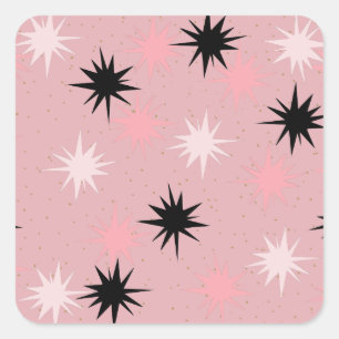 Atomic Pink Starbursts Square Stickers