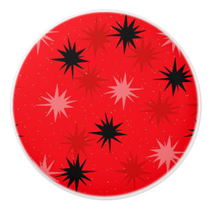 Atomic Red Starbursts keramische knop
