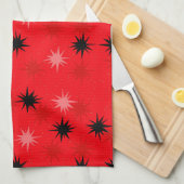 Atomic Red Starbursts Kitchen Towel Theedoek (Quarter Fold)