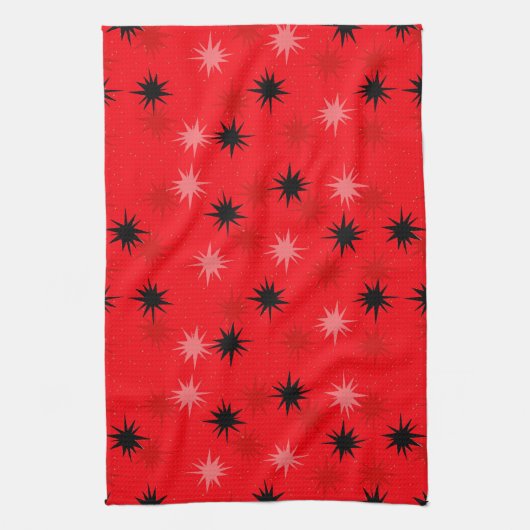 Atomic Red Starbursts Kitchen Towel Theedoek (Verticaal)