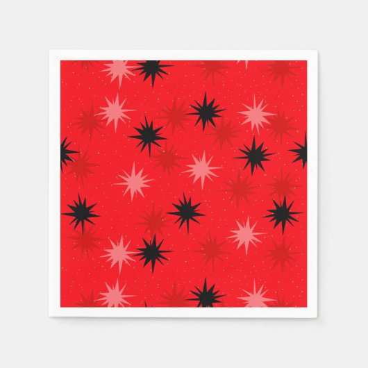 Atomic Red Starbursts Paper Cocktail Napkins Servetten (Voorkant)