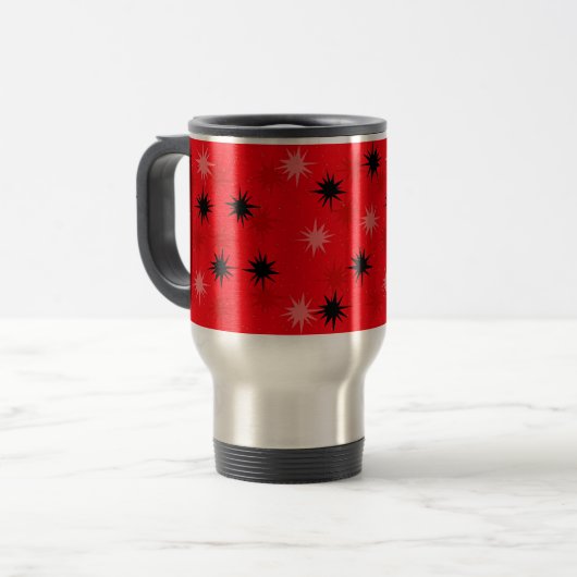 Atomic Red Starbursts Travel Mug Reisbeker (Voorkant links)