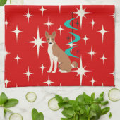 Atomic Retro Basenji Dog Red Starburst Mid Century Theedoek (Gevouwen)