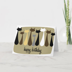 Atomic Retro Cat Happy Birthday Card (Earthtones) Kaart