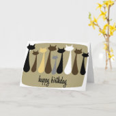 Atomic Retro Cat Happy Birthday Kaart (Aardtonen) (Gele Bloem)