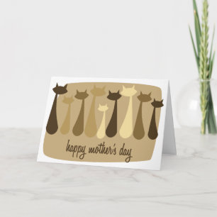Atomic Retro Cat Moederdag Kaart in Bruin