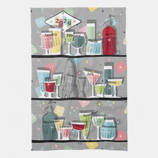 Atomic Retro Cocktails 2026 Kalender Theedoek (Verticaal)