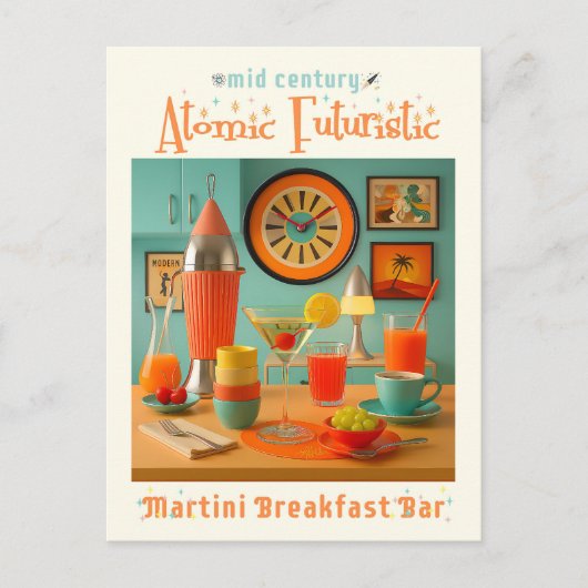 Atomic Retro Futuristic Martini Breakfast Bar Briefkaart (Voorkant)