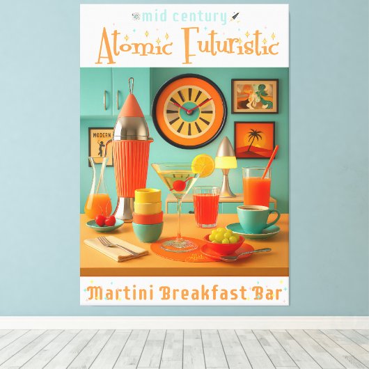 Atomic Retro Futuristic Martini Breakfast Bar Canvas Afdruk (Insitu (Houten vloer))
