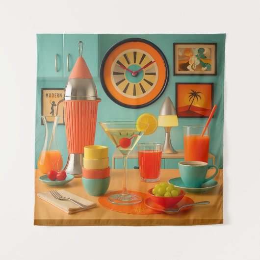 Atomic Retro Futuristic Martini Breakfast Bar Wandkleed (Voorkant)