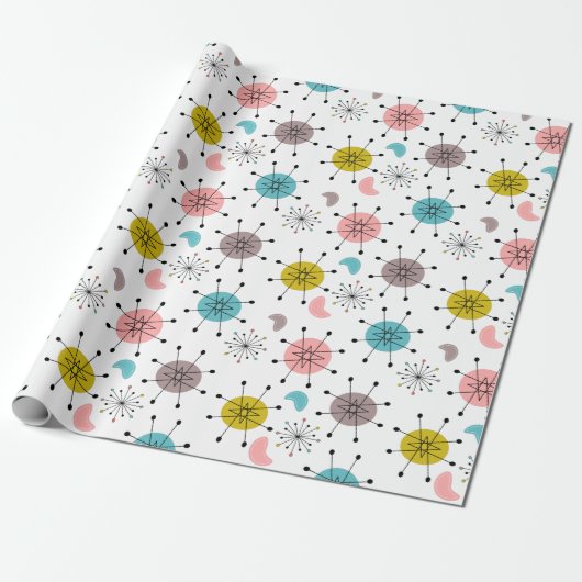 Atomic Retro Starburst Patroon Cadeaupapier (Uitgerold)