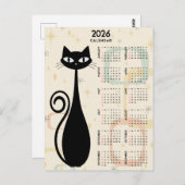 Atomic Retro Zwarte Kat Mid Century 2026 Kalender Briefkaart (Voorkant / Achterkant)