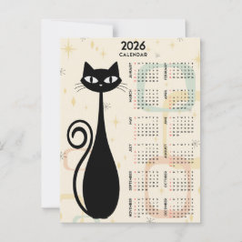Atomic Retro Zwarte Kat Mid Century 2026 Kalender Briefkaart