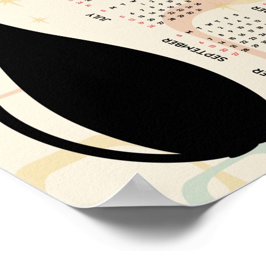 Atomic Retro Zwarte Kat Mid Century 2026 Kalender Poster (Hoek)