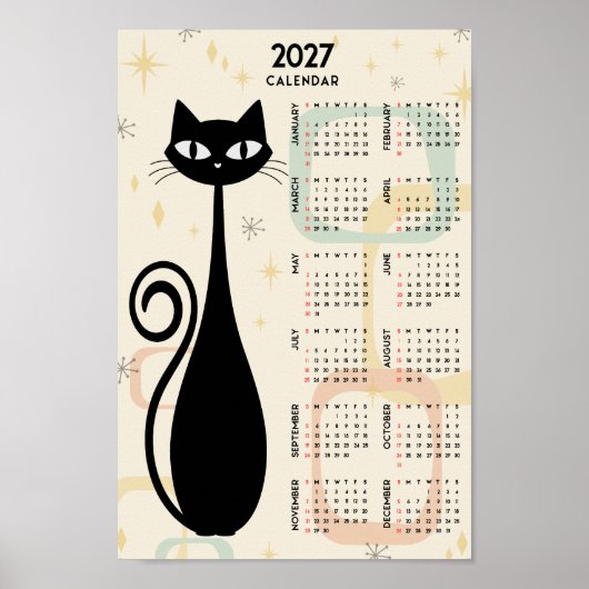 Atomic Retro Zwarte Kat Mid Century 2027 Agenda Poster (Voorkant)